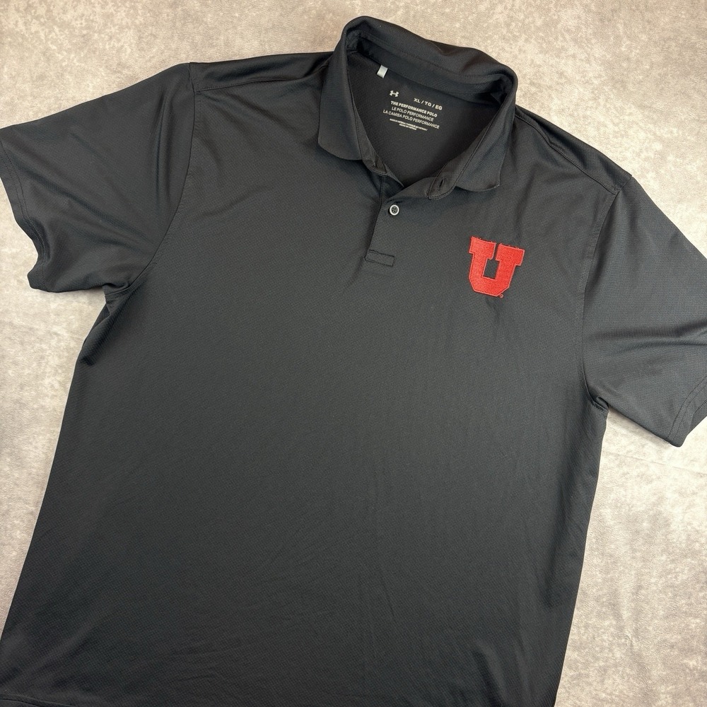 Utah Utes Under Armour Polo Shirt Mens XL Black The Performance Polo Golf Preppy